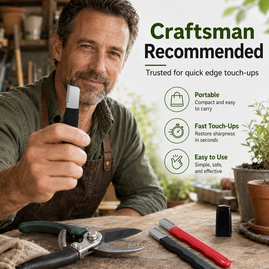 Craftsman using portable knife sharpener