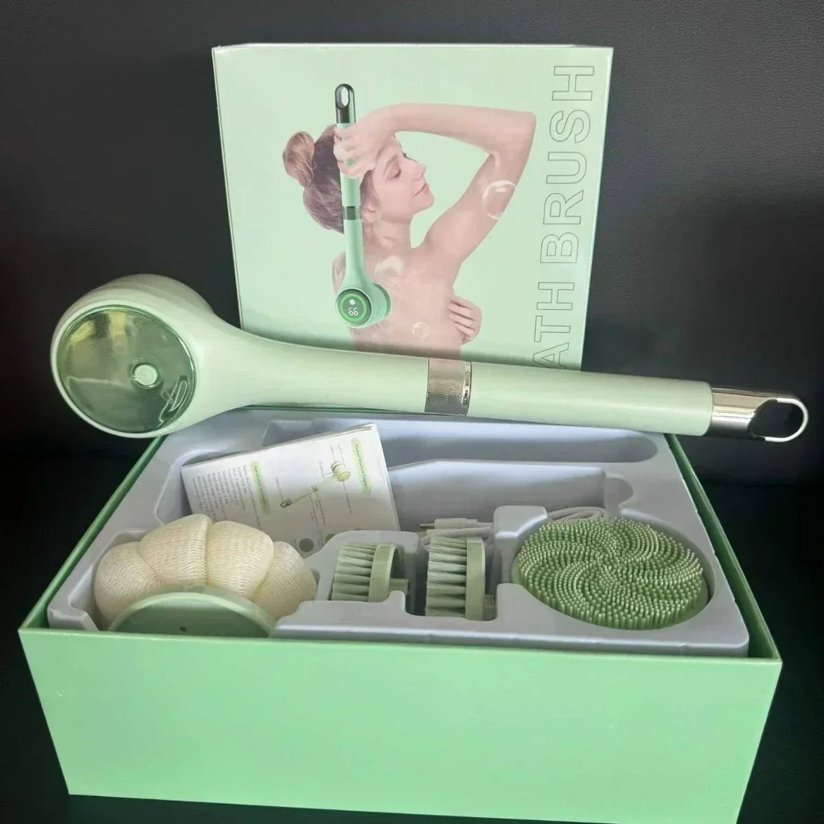 πΏ 5-in-1 Electric Body Scrubber with Long Handle β Effortless Deep Cleaning & Gentle Exfoliation in the Shower