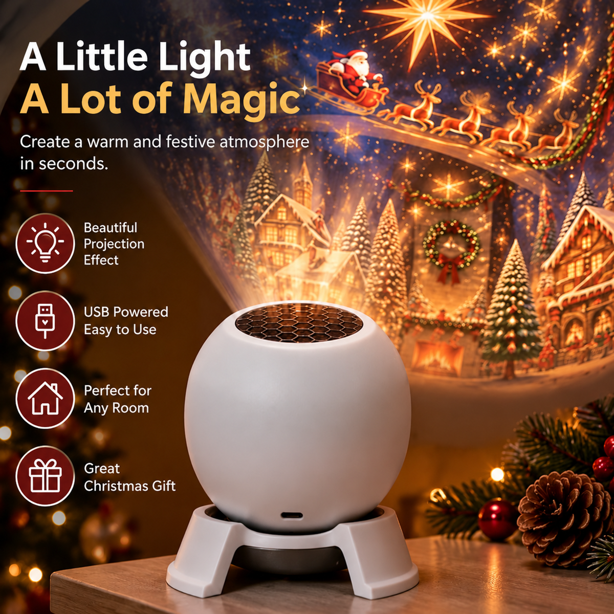π Christmas Projector Night Light - 360Β° Adjustable HD Holiday Pattern Ceiling Light π
Indoor Xmas Decoration Lamp for Kids Bedroom, Party & Holiday Gift