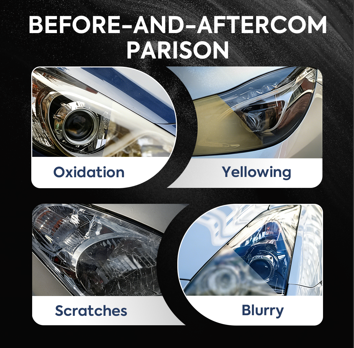 Headlight lens problems including oxidation yellowing scratches and haze