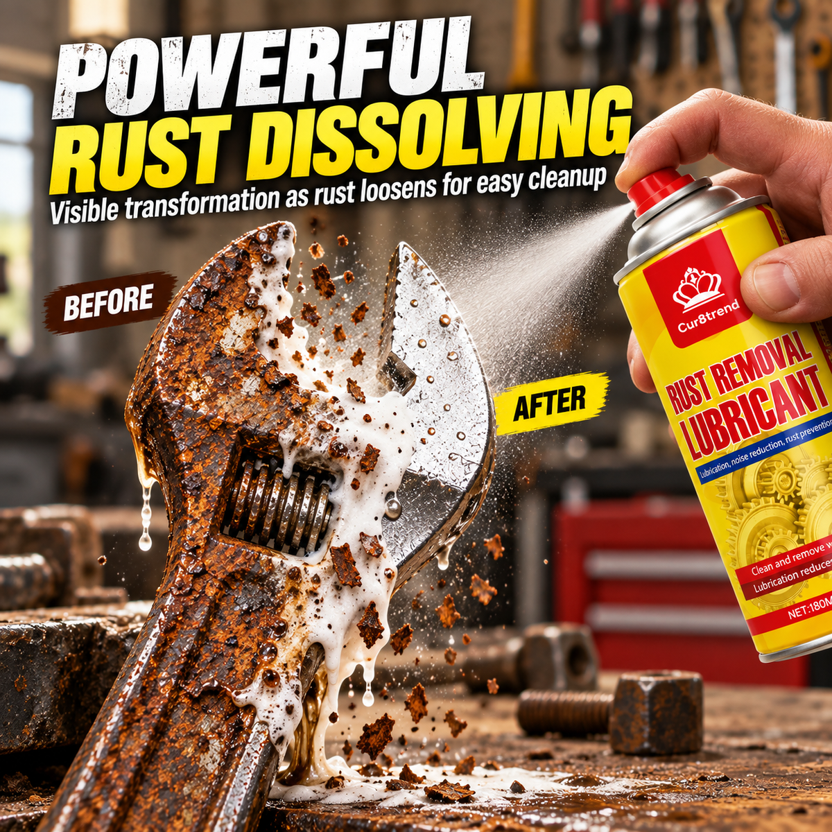 Before and after rust dissolving effect