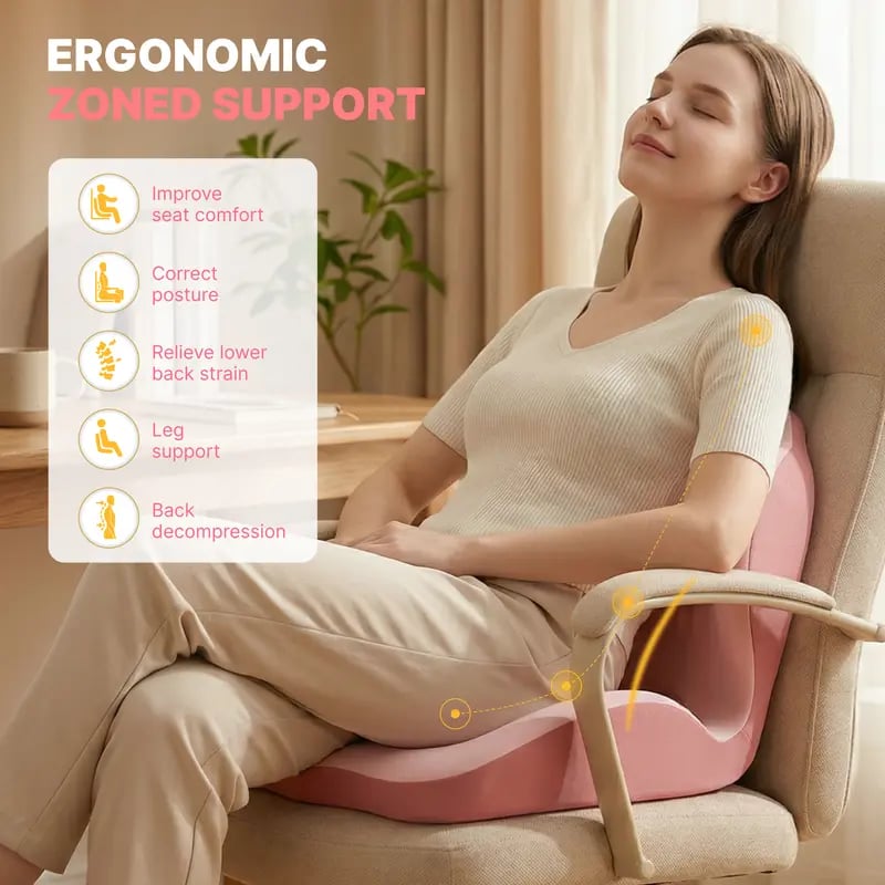 Ergonomic Memory Foam Seat Cushion with Lumbar & Back Support, Relieves Back Pain, Reduces Pressure