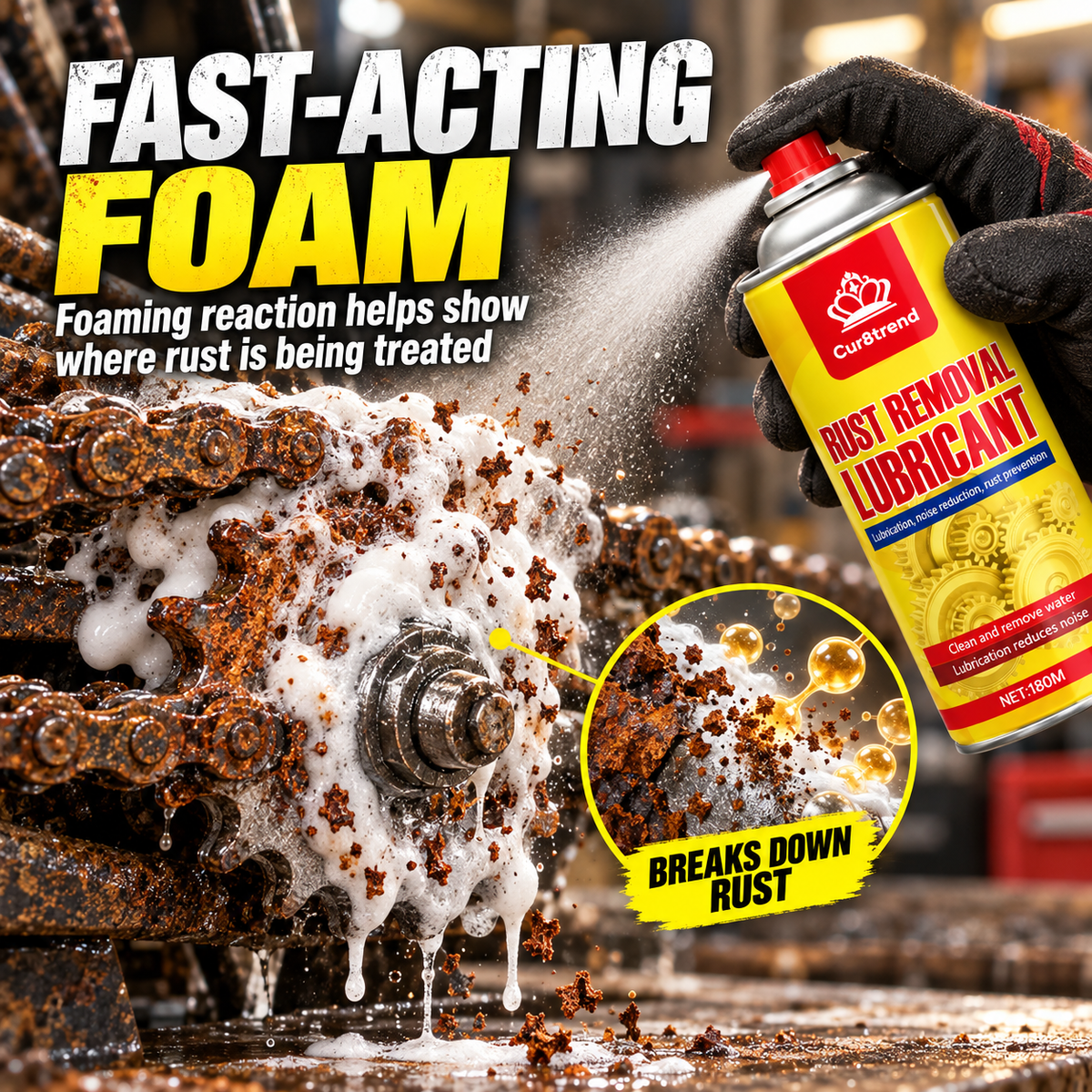 Fast-acting foaming rust treatment