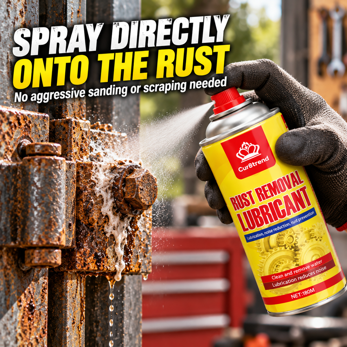Spray directly onto rust without aggressive sanding
