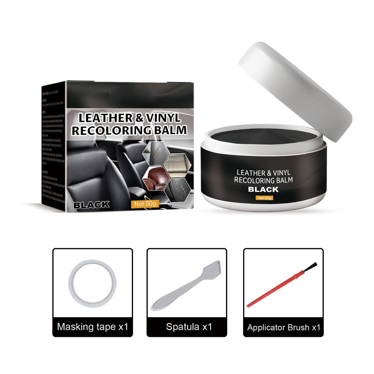 Leather & Vinyl Recoloring Balm Kit - Black