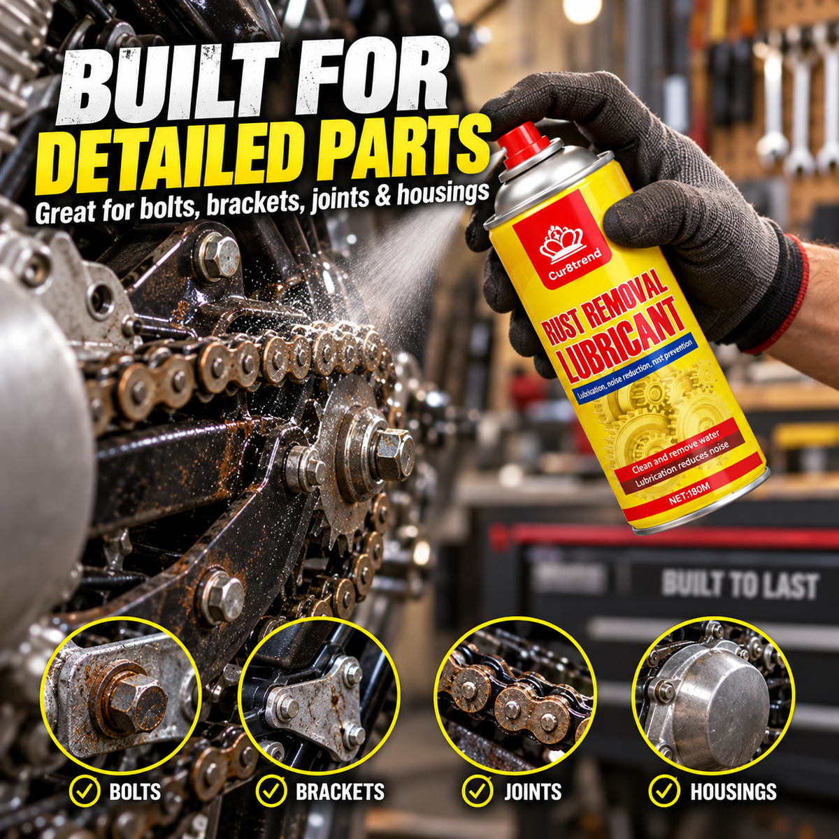 Rust remover for bolts brackets joints and housings
