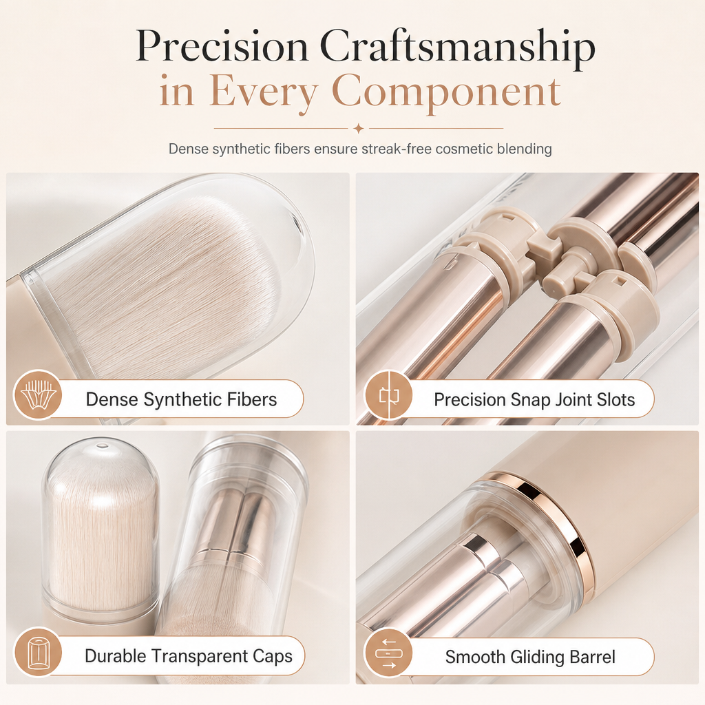 Portable Retractable Makeup Brush Set Multifunctional Travel Cosmetic Tool with Powder Blush and Silicone Lip Brush