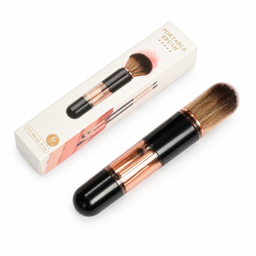 Portable Retractable Makeup Brush Set Multifunctional Travel Cosmetic Tool with Powder Blush and Silicone Lip Brush